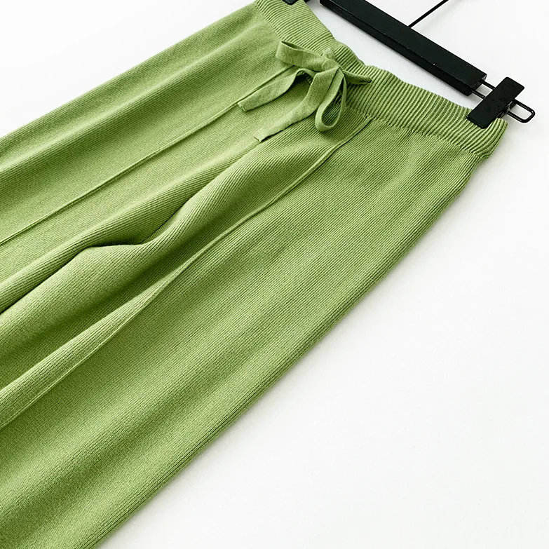Wasteheart осень зима женские Модные Зеленые Серые Длинные свободные штаны широкие штаны с высокой талией женские штаны слэш шерстяные вязаные