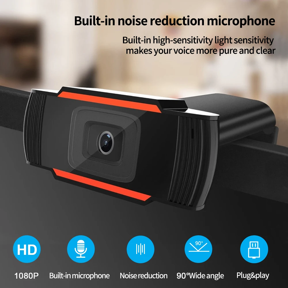 Webcam Full HD com Microfone, USB, Câmera