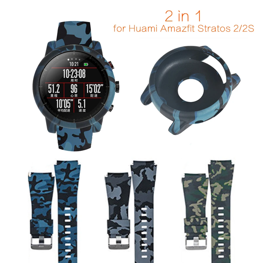 2 в 1 для Amazfit Stratos ремешок из искусственной кожи браслет+ Мягкий ТПУ защитный чехол бампер для Huami Amazfit Stratos 2 2S