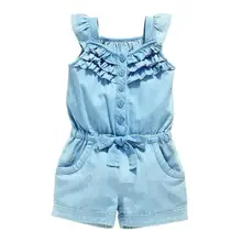 Детские летние джинсовые комбинезоны для девочек; короткие штаны без рукавов