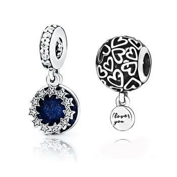 

2019 New Luxury 925 Sterling Silver Cross Stars Blue Love Forever Beads Fit Original Pandora Charm Bracelet DIY Jewelry Making