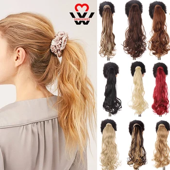 

MANWEI Curly Ponytail Natural Wrap On Clip Hair Extensions for Women False Hair Horse Tail Heat Resistant Synthetic Hair Piece