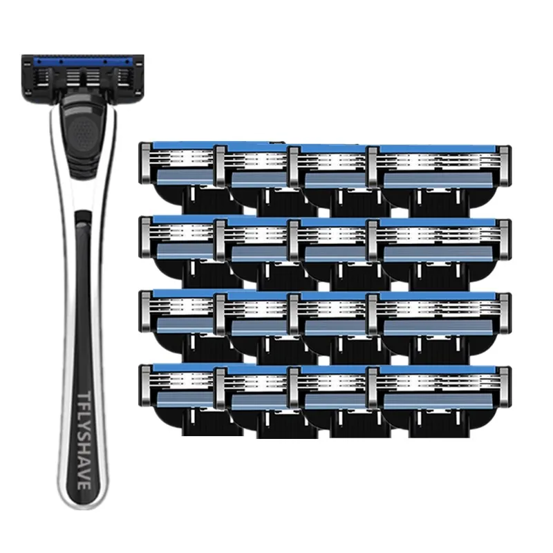 

TFLYSHAVE 16pcs blade 1 holder Furious 3 Manual Shaver Razor Blade for Men 3 Layer Shaving Razor for Mach3