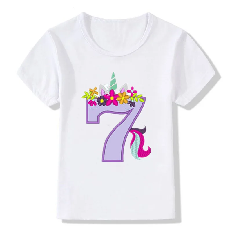 

Girls Birthday Unicorn Number 1-9 Funny Cute Print T shirt For 1,2,4,6,8,10,12 Age
