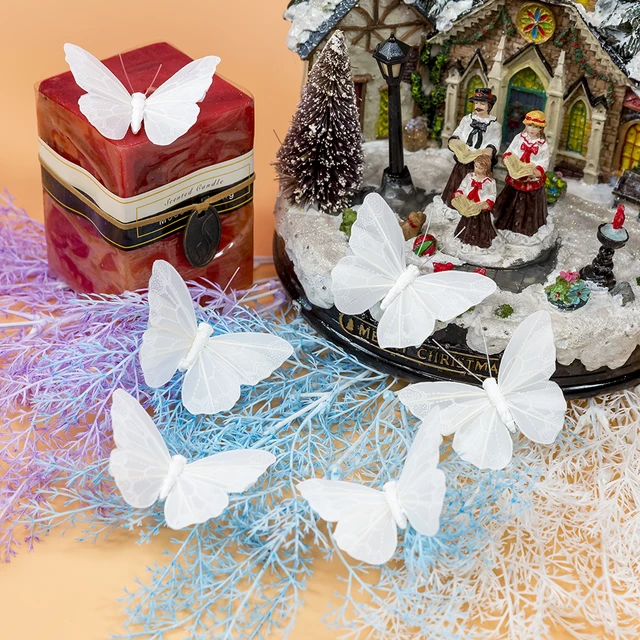 12pc Simulation Feather Butterfly Wedding Photography Color Balcony  Decoration Pastoral Home Dragon Flower Pot fake butterfly