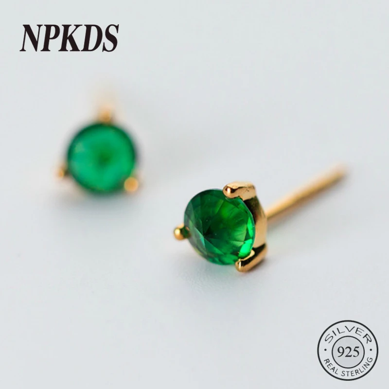 

New Emerald Mini Small Stud Earrings for Women 925 Sterling Silver Green Zircon Minimalist Mori Style Earrings Girls Ear Jewelry