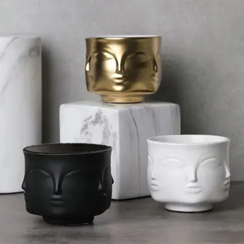 

Face Shape Designs Ceramic Vase Porcelain Flower Pot Home Decoration Accessories Planters Golden Black White Tools LX9C