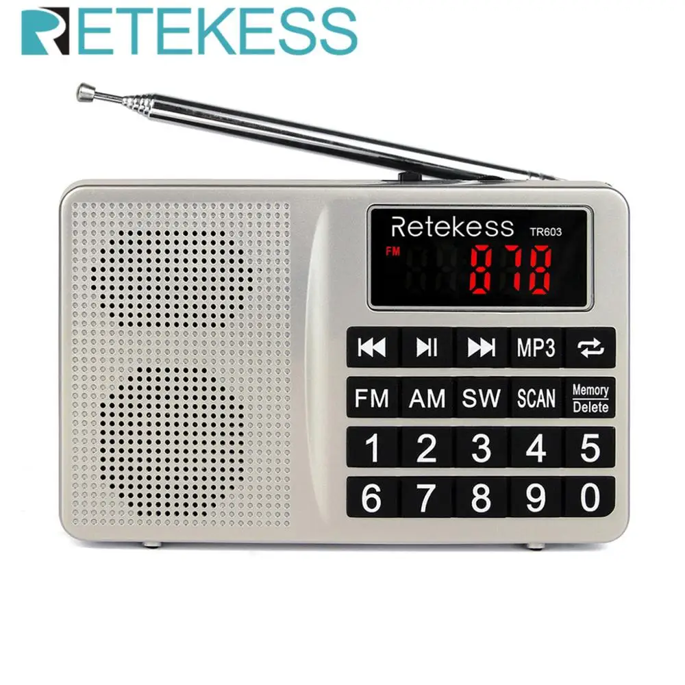 RETEKESS TR603 радио приемник FM AM коротковолновой USB Радио Mp3 Цифровой тюнинговый приемник Поддержка TF карты с перезаряжаемой батареей