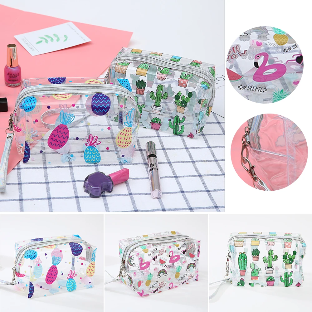 

DIHOPE Portable Travel Cosmetics Bag Toiletry Makeup Storage Cactus Flamingo Pineapple Waterproof Transparent Compliant Bags