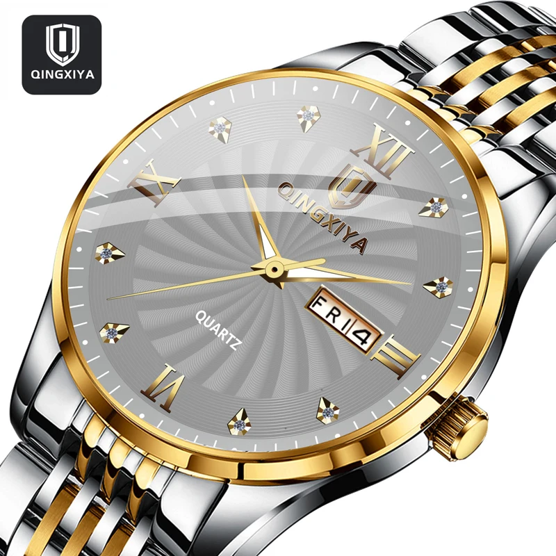 QINGXIYA Top Brand Watch Men Stainless Steel Business Date Clock Waterproof Luminous Watches Mens Luxury Sport Quartz Watch qingxiya top brand luxury fashion gray dial watch men waterproof luminous week date clock sport watches mens quartz wristwatch