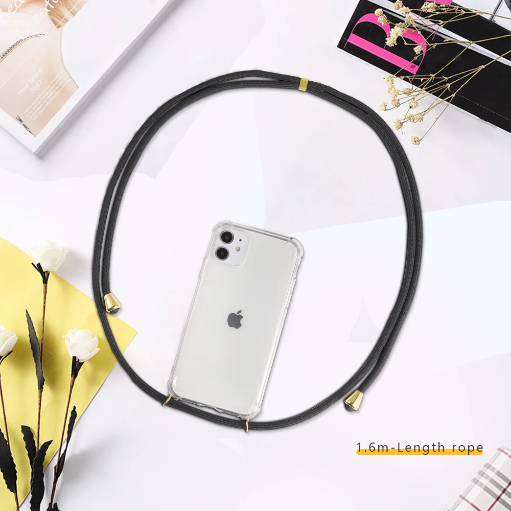Прозрачный мягкий ТПУ сотовый Чехол для телефона с шнурком ожерелье плечевой шейный ремень веревочный Шнур для Iphone 11 6 7 8 Plus X XR XS MAX XS