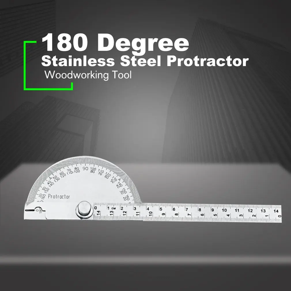 14.5cm 180Degree Adjustable Protractor Stainless Steel Arm Rotary Multifunction Roundhead Angle Ruler Woodworking Measuring Tool