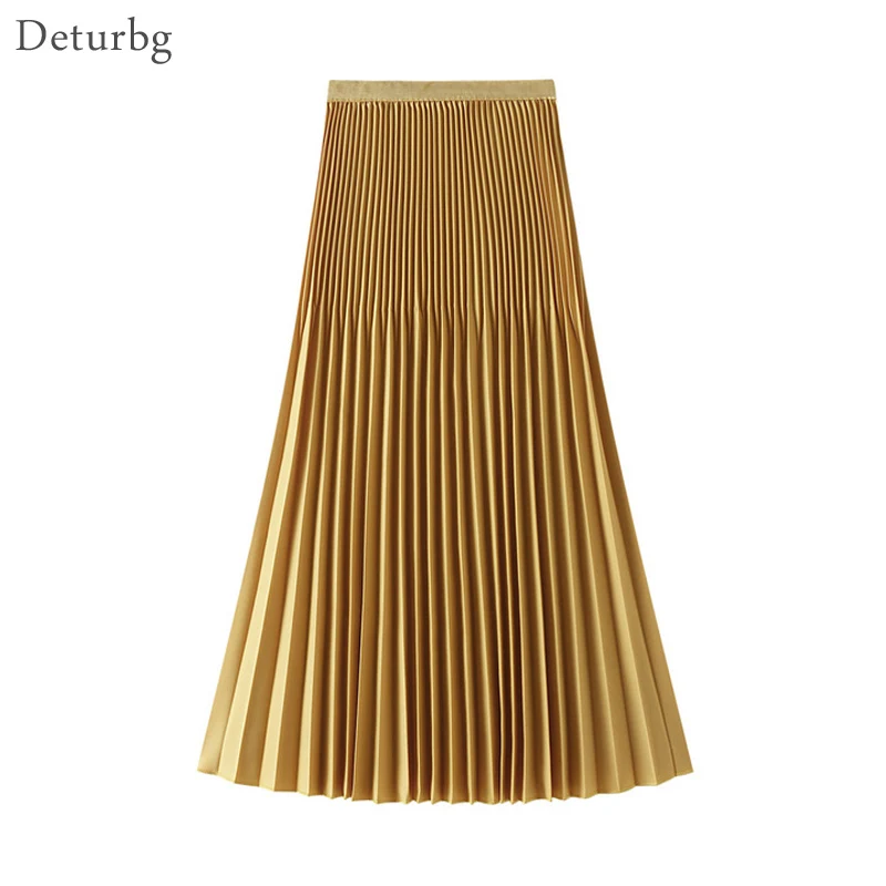 Women's Elegant Solid Color Pleated Skirt Female Korean High Waist A