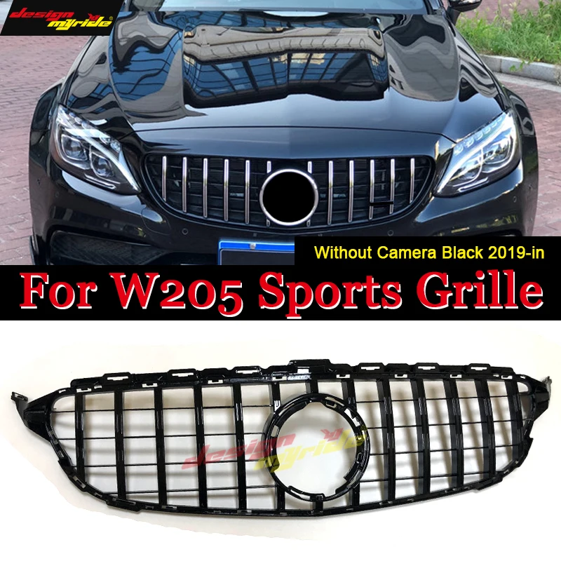

W205 GT R Style Front Grille Grills Without emblem For MercedesMB C-Class C180 C200 C250 C300 C350 ABS Black Front Mesh 2019-in