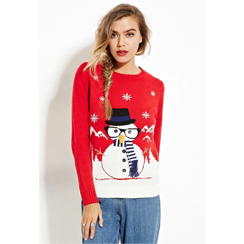 Fashion Red Crew Neck Long Sleeves Snowman Christmas Sweaters for Women Knit Sweater Women Plus Size Pullovers Winter Clothes Fashion Red Crew Neck Long Sleeves Snowman Christmas Sweaters for Women Knit Sweater Women Plus Size Pullovers Winter Clothes