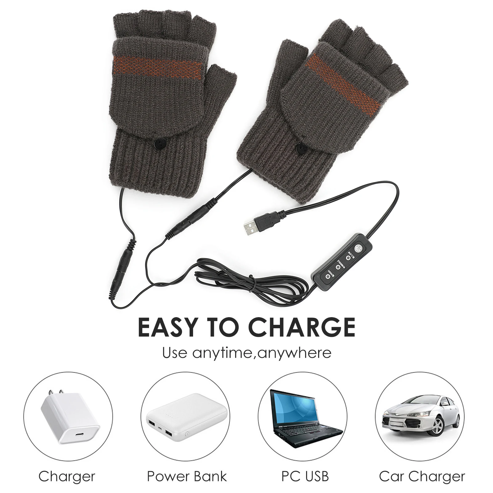 Winter Electric Heated Gloves Cycling Warm Heating USB Powered Gloves Half Fingerless Electric Heating Skiing Equipment