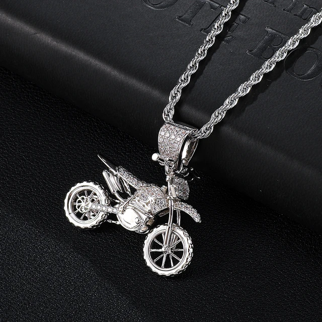 14k Gold With Rhodium-Plating 3-D Dirt Bike Motorcycle Pendant - Walmart.com