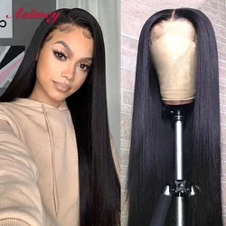 Asimey 4x4 Preplucked Closure Wig 13X4 Straight Wigs Lace Frontal Human Hair Brazilian Remy 180 Density 30 32 In For Black Women