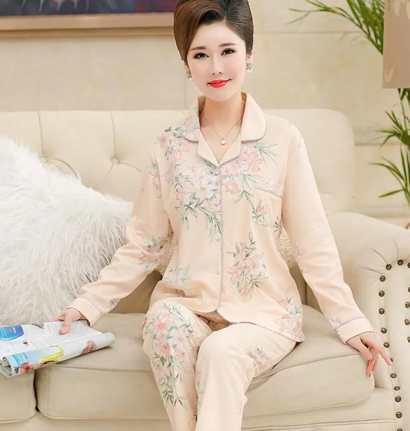 Женская Осенняя Хлопковая пижама, комплект для женщин, с длинным рукавом, с цветочным принтом, пижама, одежда для сна, домашняя одежда, пижама - Цвет: Color 5