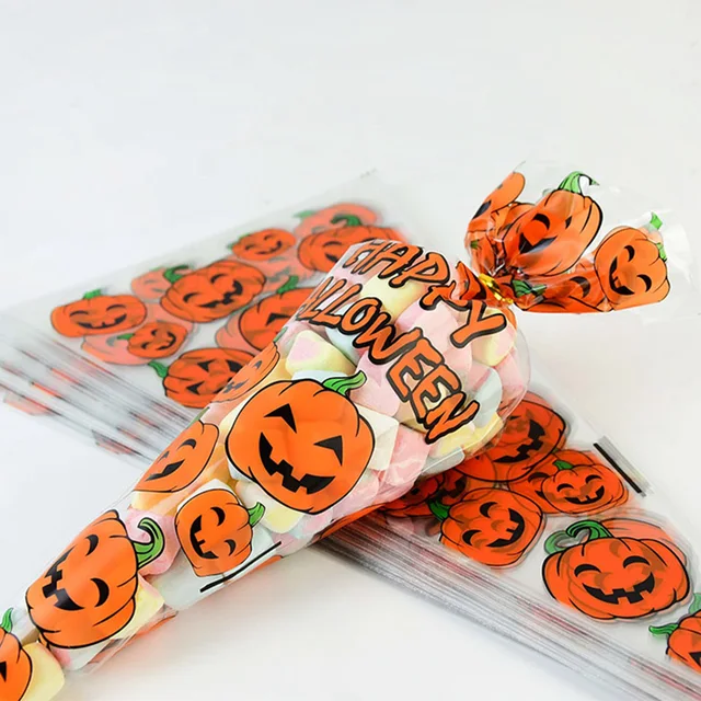 100Pcs Halloween Cone Bag Pumpkin Bat Spider Triangle-shape Candy Bags Halloween Gift Favors Package Treat Or Trick Candy Pocket 1