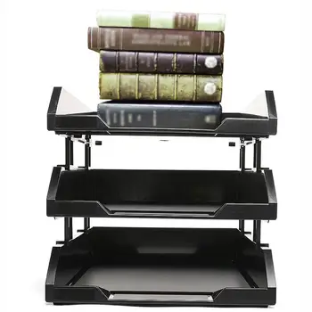 

1 Pc File Rack Black Three-layer Plastic Horizontal For Students Workers Self And Office Storage File Suitable S9N9