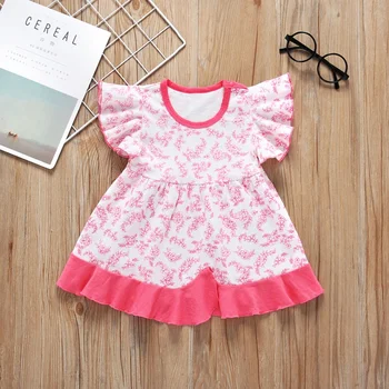 

New Summer Baby Girl Dress Cotton Flying Sleeve Floral Print Ruffles Sweet Princess Dress Party Wedding Baby Girl Clothes 0-3Y