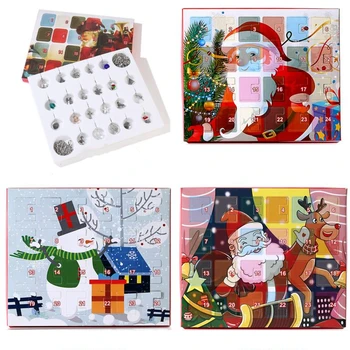 

Christmas Advent Calendar Snowman Santa Claus Pattern Calendar Box DIY Bracelet Necklace Jewelry Charms Set Christmas Gifts