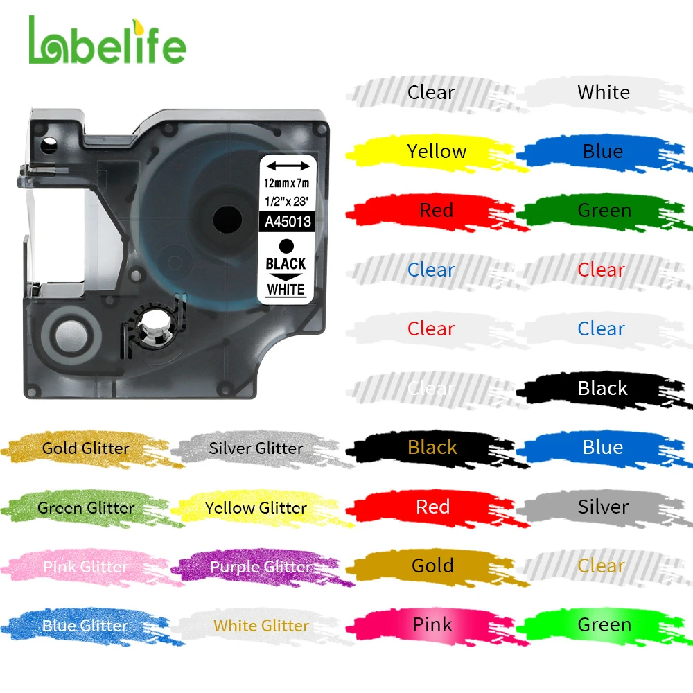 Compatible Dymo D1 12mm tapes 45010 45013 40910 40913 43613 43610 Ribbon  Cassette for Dymo label manager LM 160 280 label maker