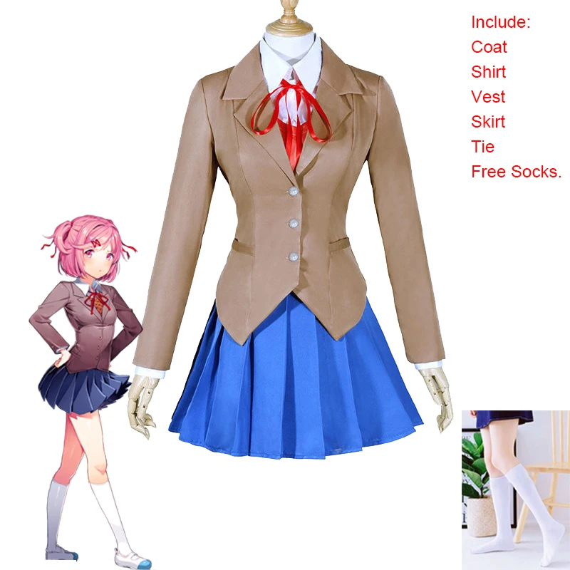 thumbnail image 1 of Disfraz de Natsuki para cosplay de Doki Doki Literature Club Peluca y uniformes escolares de Natsuki Disfraz de DDLC Trajes de colegiala para mujer, 1 of 5
