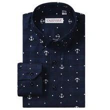 Men's Stylish Anchor Nautical Print Long Sleeve Shirt Comfortable Cotton Casual Standard-fit Check Pattern Button Down Shirts
