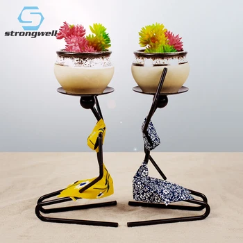 

Strongwell Girl Figure Succulent Flower Pot Home Decoration Ornament Iron Miniature Model Decoration Furnishings Birthday Gift