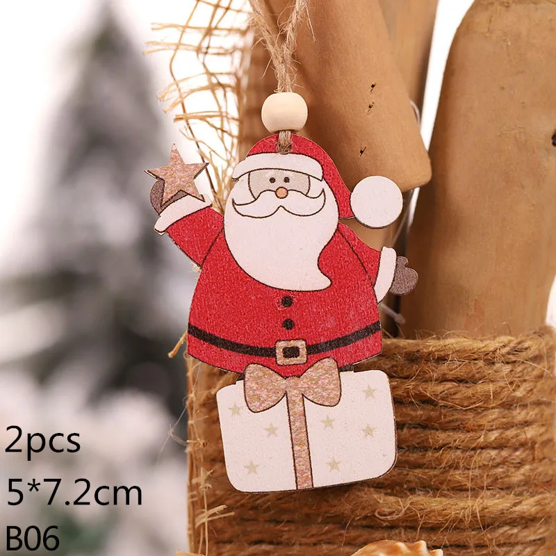 Деревянная Рождественская подвеска в виде лося, автомобиль, милые мини украшения на елку, подвесной декор, сделай сам, новогодняя, рождественская подвеска, подвесные украшения для вечеринки, детский подарок - Цвет: s06