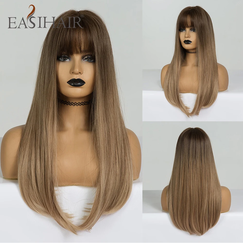 Sale Synthetic Wigs Bangs Blonde Brown EASIHAIR Long Straight Woman Afro Heat-Resistant Ombre jlOb6Gllw