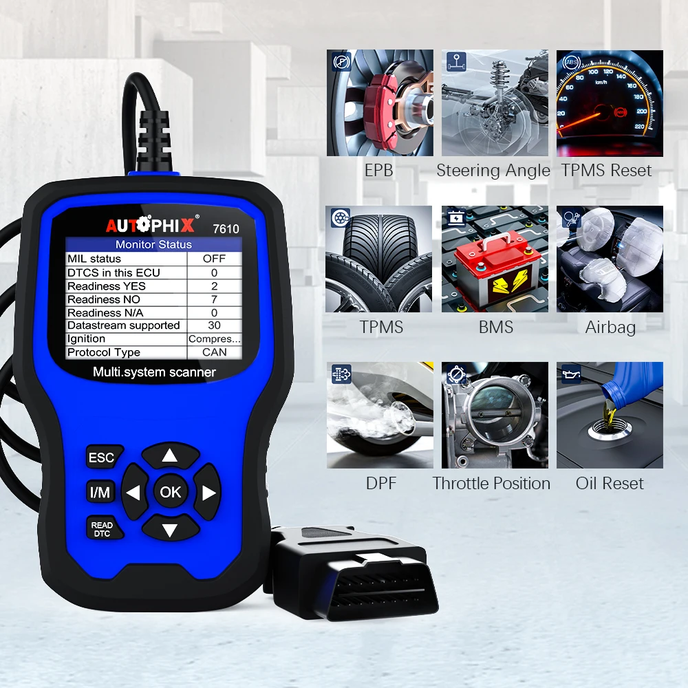 Автомобильный сканер Autophix 7610 OBD2 ABS SRS EPB DPF TPMS сброс масла ODB2 OBDII считыватель кодов