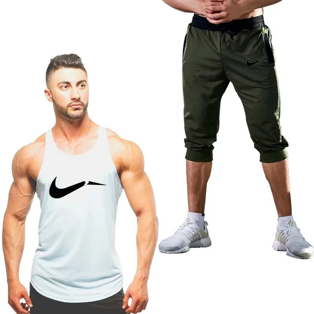 

Men's clothing 2 sets of comfortable cotton sleeveless vest + jogging shorts suit brand men's vest sportswear workout clothes