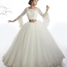 Арабский стиль цвета слоновой кости кружева из двух частей Бальные платья с длинным рукавом vestidos de 15 anos Дебютант Маскарад сладкий 16 Бальные платья