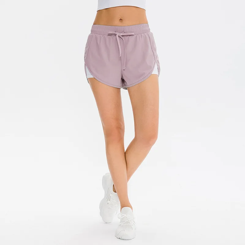 NEW Women Gym Double Shorts Side Pocket Running Shorts Quick Dry Breathable Yoga Women 2 In 1 Workout Fitness Sportwear