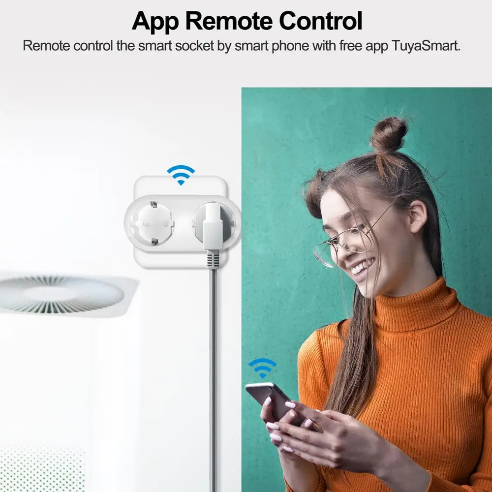 Wi-fi com Monitor de Energia Remoto por App Tomada Dupla Inteligente Padrão eu Temporização Voz Controle Tuya Suporta Google Assistente Alexa 16a - Image 4