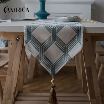 

CANIRICA Table Runner Geometric Table Runner Modern With Tassel Flag Table Dining Decor Runners Kitchen Decoration Blue Yellow