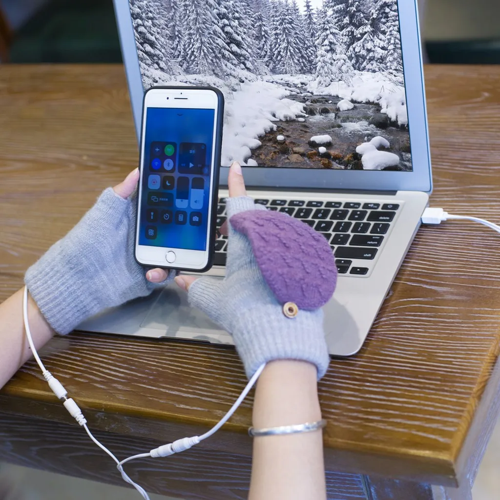 Вязаные перчатки для женщин, мужчин, унисекс, девочек, Usb, флип, перчатки на пол пальца, зимние, сохраняющие тепло, варежки, модные, многофункциональные, женские перчатки