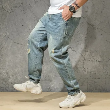 

2020 Classic High Quality Oversize Big size Men Jeans Stretch Danim Pants Thick Fabric Overweight Wear Man Winter Trouser Jeans
