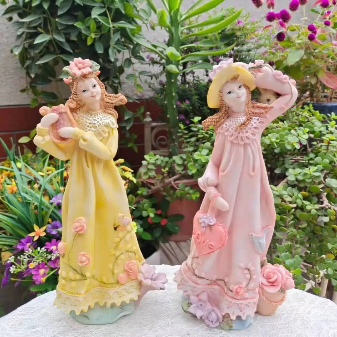 

2PCS Pastoral Resin Cute Princess Ornaments Garden Table Statues Accessories Crafts Outdoor Park Courtyard Lawn Figurines Decor