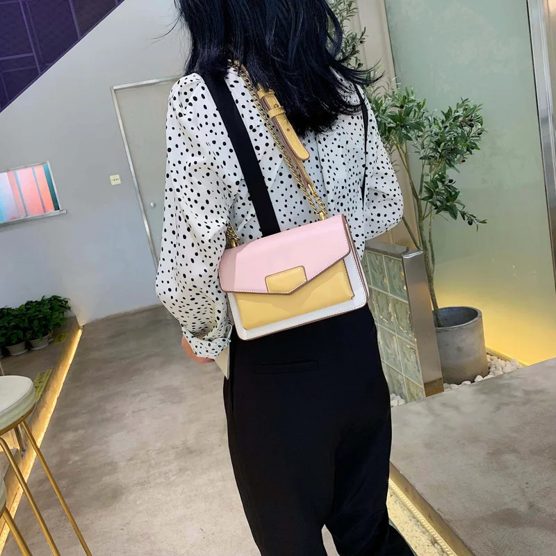 

2019 new trend chain bag single shoulder diagonal color women's bag Korean fashion Joker lock bag