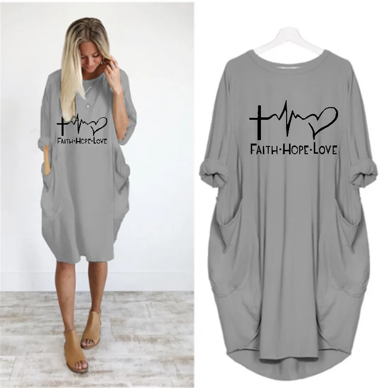 Casual Loose Dresses Women Long Sleeve Autumn Spring Loose Dress Female Plus Size Pockets Print Party Dress Vestidos De Fiesta