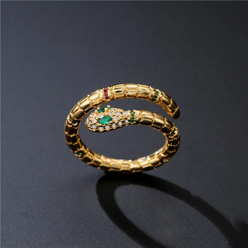 Gold Color Ring Fashion Gold Color Snake Ring For Women Girl Adjustable Exquisite Shiny Cubic Zirconia Finger Ring Wedding Jewelry Gift gold color rings finger ring gold color ring adjustable rings wedding rings wedding ring animal ring