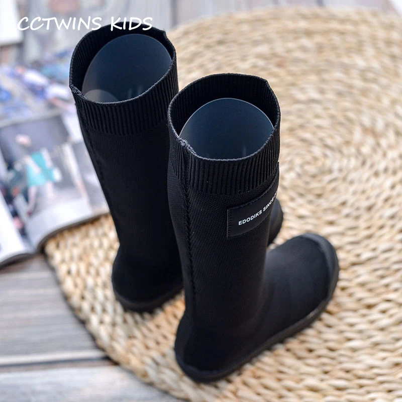 CCTWINS/детская обувь; коллекция года; модные зимние черные высокие сапоги для девочек; детская повседневная обувь с буквенным принтом для малышей; дышащие ботинки для малышей; HB019