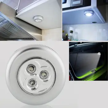 

Mini Round 3 LED Stick Convenient Touch Cabinet Night Light Lamp Cordless Bulb