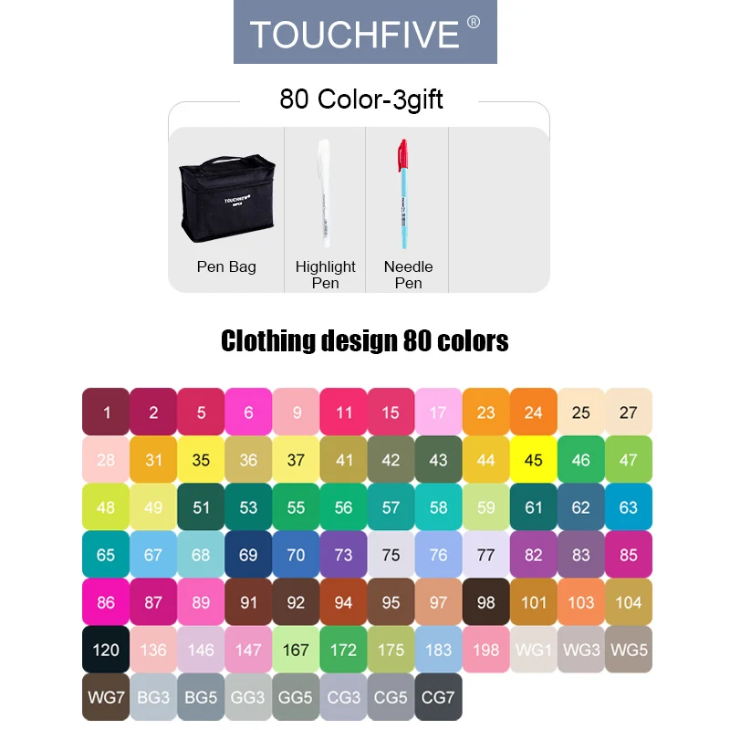 TouchFive маркеры 30/40/60/80/168 на алкогольной основе, набор художественных маркеров профессионального качества для рисования манги, фэшн эскизов - Цвет: 80-Fashion-Set
