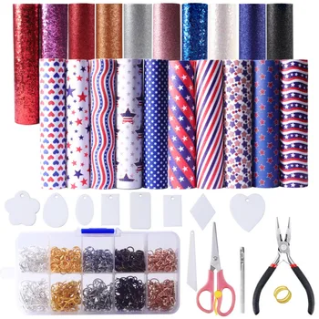 

DIY Earrings Homemade Material Set Flag Pattern Theme Leather Earring Material Glitter Sequin Material DIY Template Kit Toolkit