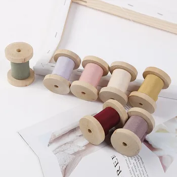 

3.7cmx2m Silk Ribbon with Wood Spool Handmade Ribbon for Wedding Invitation Bouquet Gift Wrapping Flatlays Prop DIY Craft